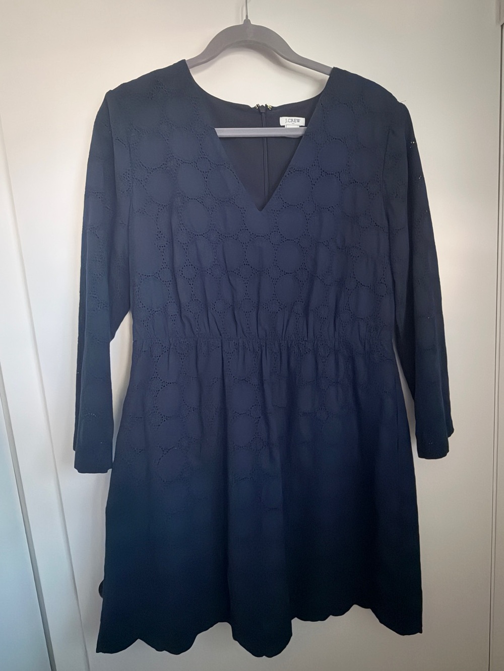 J. Crew Navy Eyelet V-Neck Long Sleeve Dress